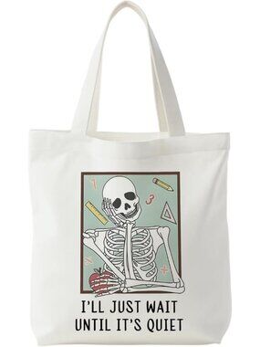 Women's White Grey Goth Reusable Gothic Shopping Imported Canvas Tote Bag